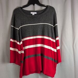 Liz Claiborne Gray and Red Crew Neck Sweater with Color-Blocked Design